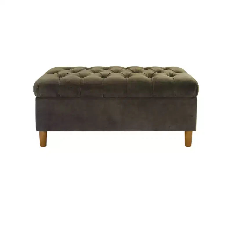 Button Tufted Storage Bench with Cone Wood Legs