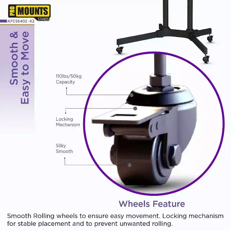 Promounts Mobile TV Cart with Tilt Mount for TVs 32 - 72 Up to 110 lbs