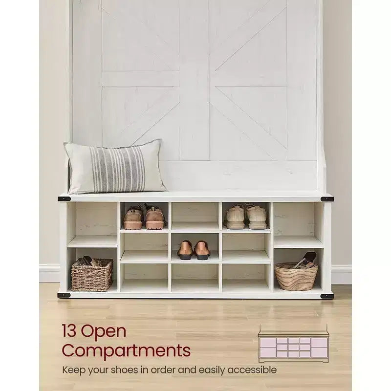 VASAGLE Hall Tree with Bench and Shoe Storage, Coat Rack with Shoe Bench, Entryway Furniture, 16 Open Compartments, 6 Tri-Hooks