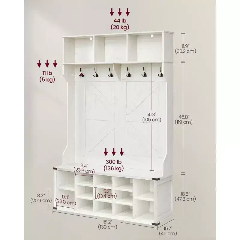 VASAGLE Hall Tree with Bench and Shoe Storage, Coat Rack with Shoe Bench, Entryway Furniture, 16 Open Compartments, 6 Tri-Hooks