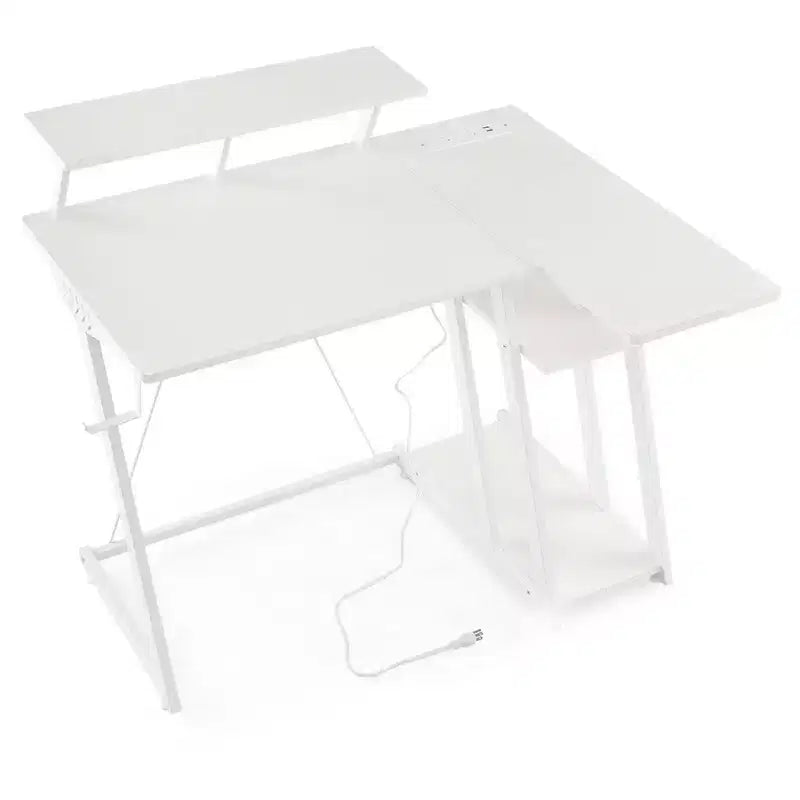 Costway L Shaped Gaming Desk with Outlets & USB Ports Monitor Shelf Headphone Hook Black/White/Pink