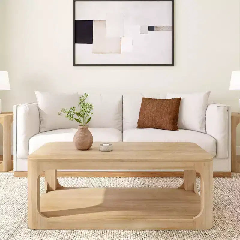 Plank+Beam Solid Wood 48 Modern Rectangular Coffee Table with Storage Shelf