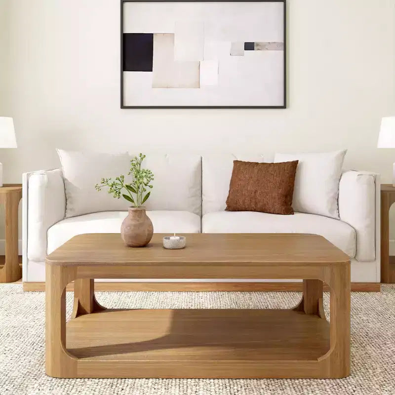 Plank+Beam Solid Wood 48 Modern Rectangular Coffee Table with Storage Shelf