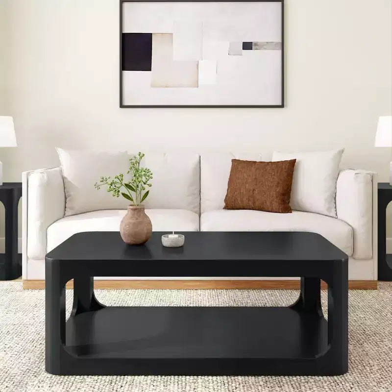 Plank+Beam Solid Wood 48 Modern Rectangular Coffee Table with Storage Shelf
