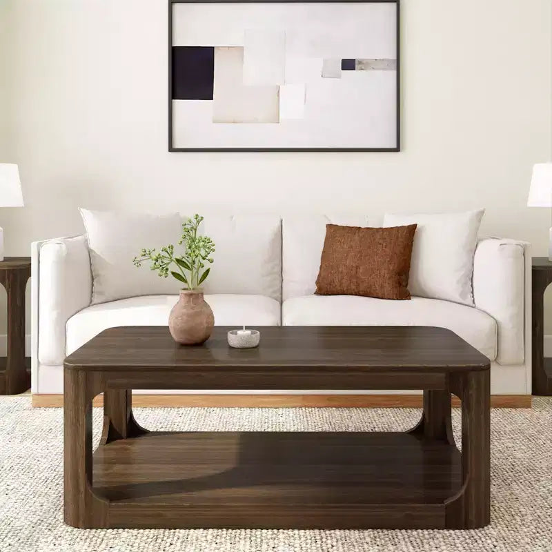 Plank+Beam Solid Wood 48 Modern Rectangular Coffee Table with Storage Shelf