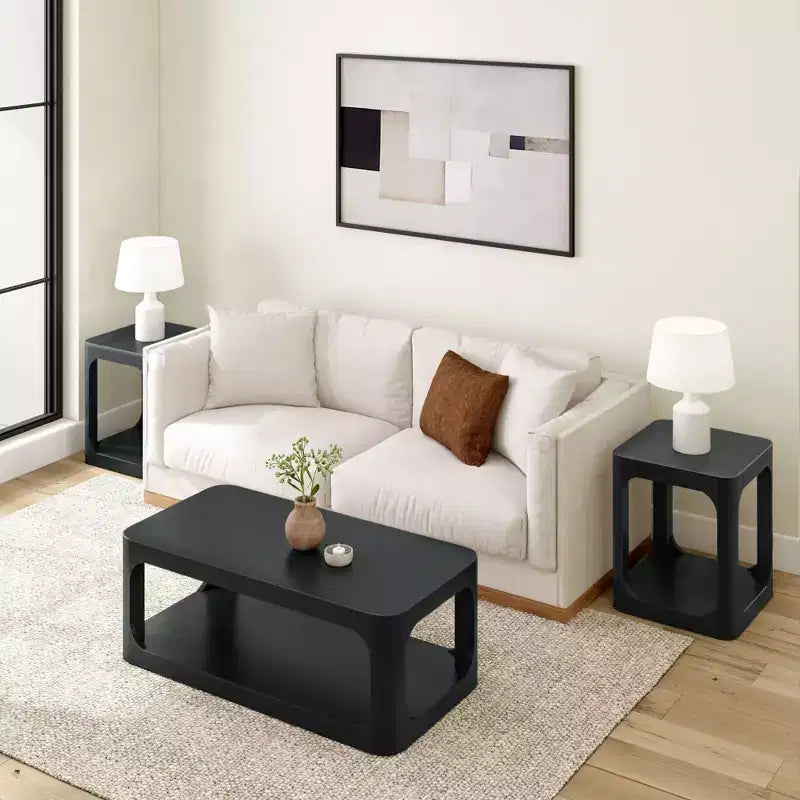 Plank+Beam Solid Wood 48 Modern Rectangular Coffee Table with Storage Shelf