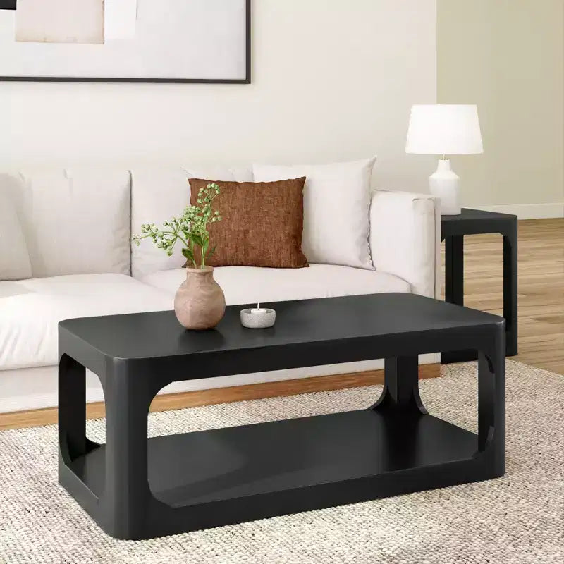 Plank+Beam Solid Wood 48 Modern Rectangular Coffee Table with Storage Shelf