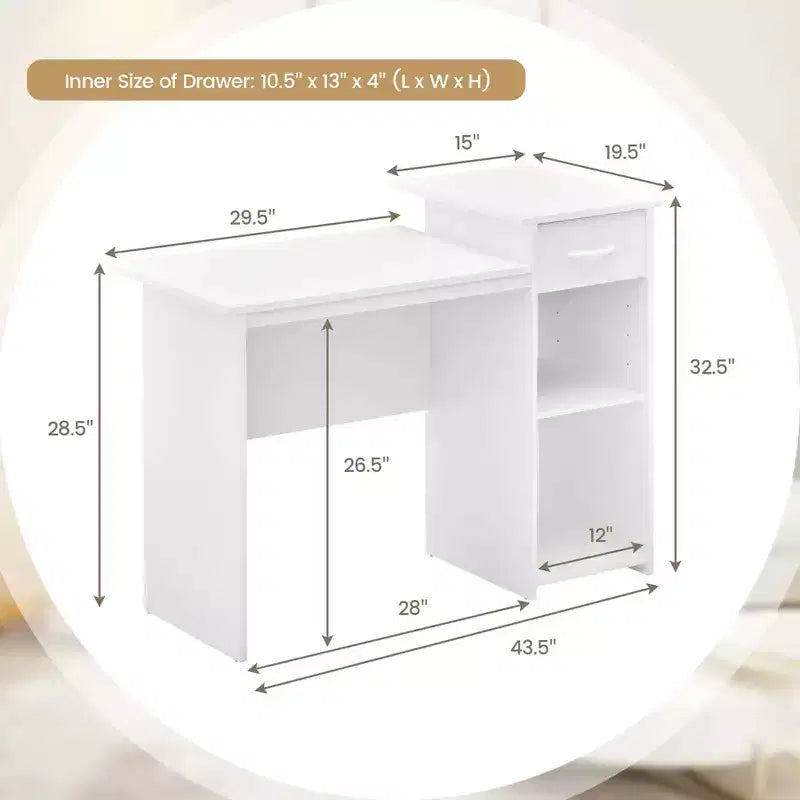Costway Computer Desk with Drawer Modern Laptop PC Desk with Adjustable Shelf & Cable Hole